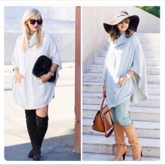 Cabi 3003 Gray Cable Knit Poncho Sweater, EUC, Size XS, MSRP $139 - Picture 3 of 12